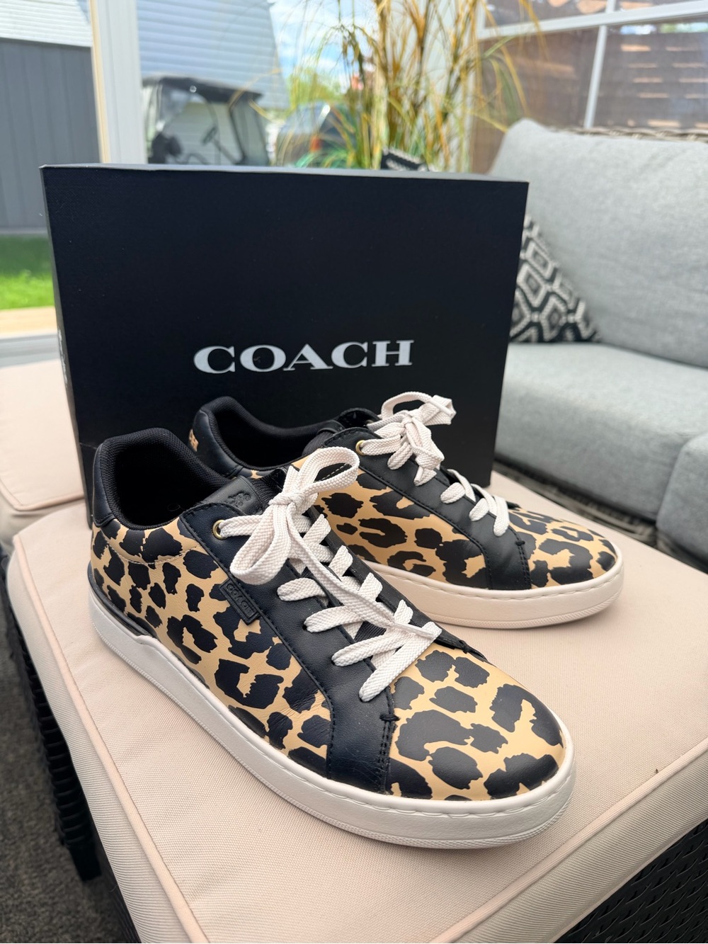 Leopard-Print Low Top Sneakers - Black & Tan | Size 9 | NWT
